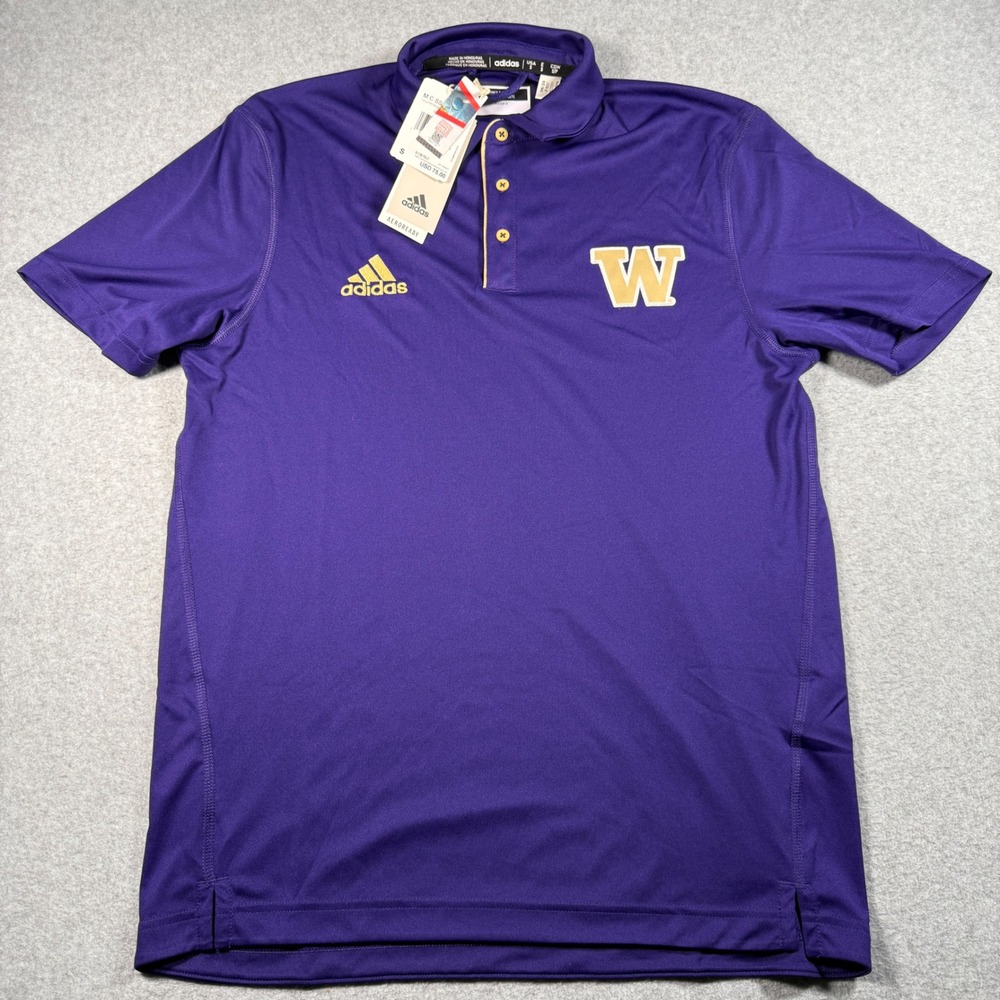 Adidas Washington Huskies Polo Shirt Mens Small Purple Aeroready NCAA JF1687